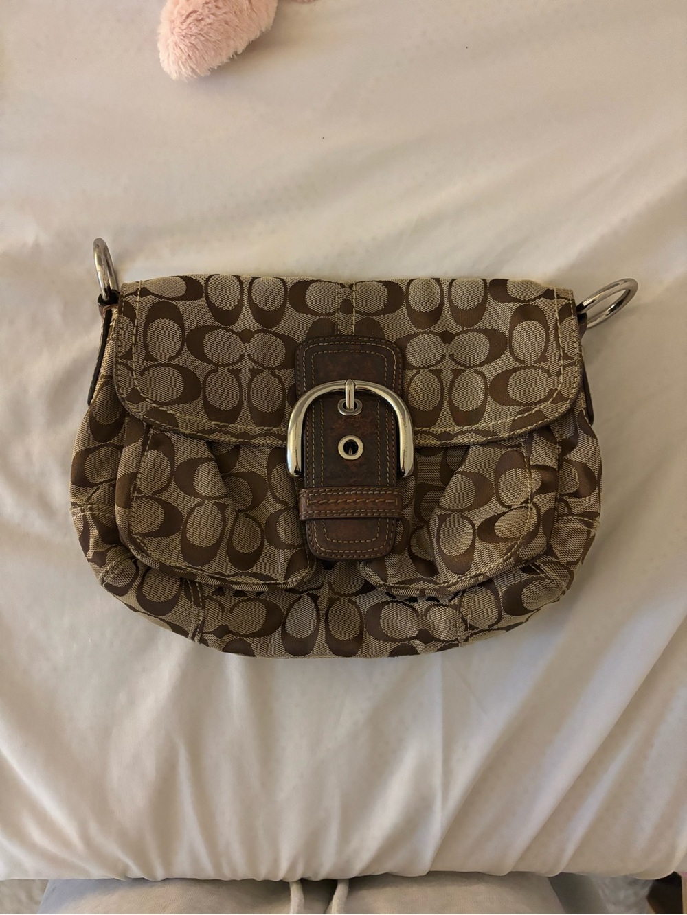 Vinateg Coach Signature Canvas Shoulder Bag with Buckle - MISSING SHOULDER STRAP